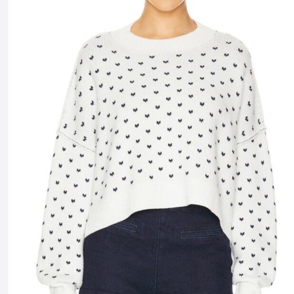 Free People White Navy Combo Crop Sweater